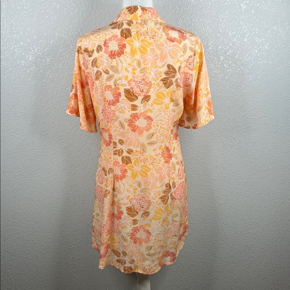 Oliveaceous Coral Orange Floral Boho Summer Casual Button Down Dress Size Small - Picture 4 of 7